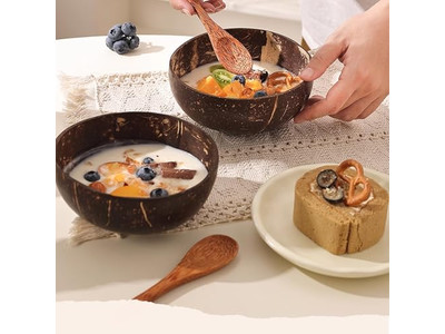 6 Kokosnussschalen Buchenholz Beeren-Set Bastelschalen Teller Perlenkerze Duftkerze