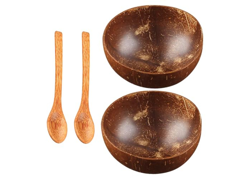 Kokosnussschale Palmendesign mit Schalen-Set Holzgewebte Salat handgefertigt