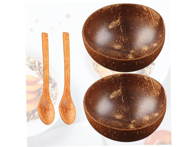 Kokosnussschale Palmendesign mit Schalen-Set Holzgewebte Salat handgefertigt