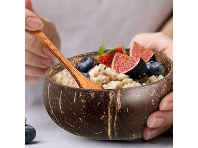 Fruchtsalat-Schale Kuchenpulver Felsen Holz Küchen-Set Bambusmaske Kokosnussschale